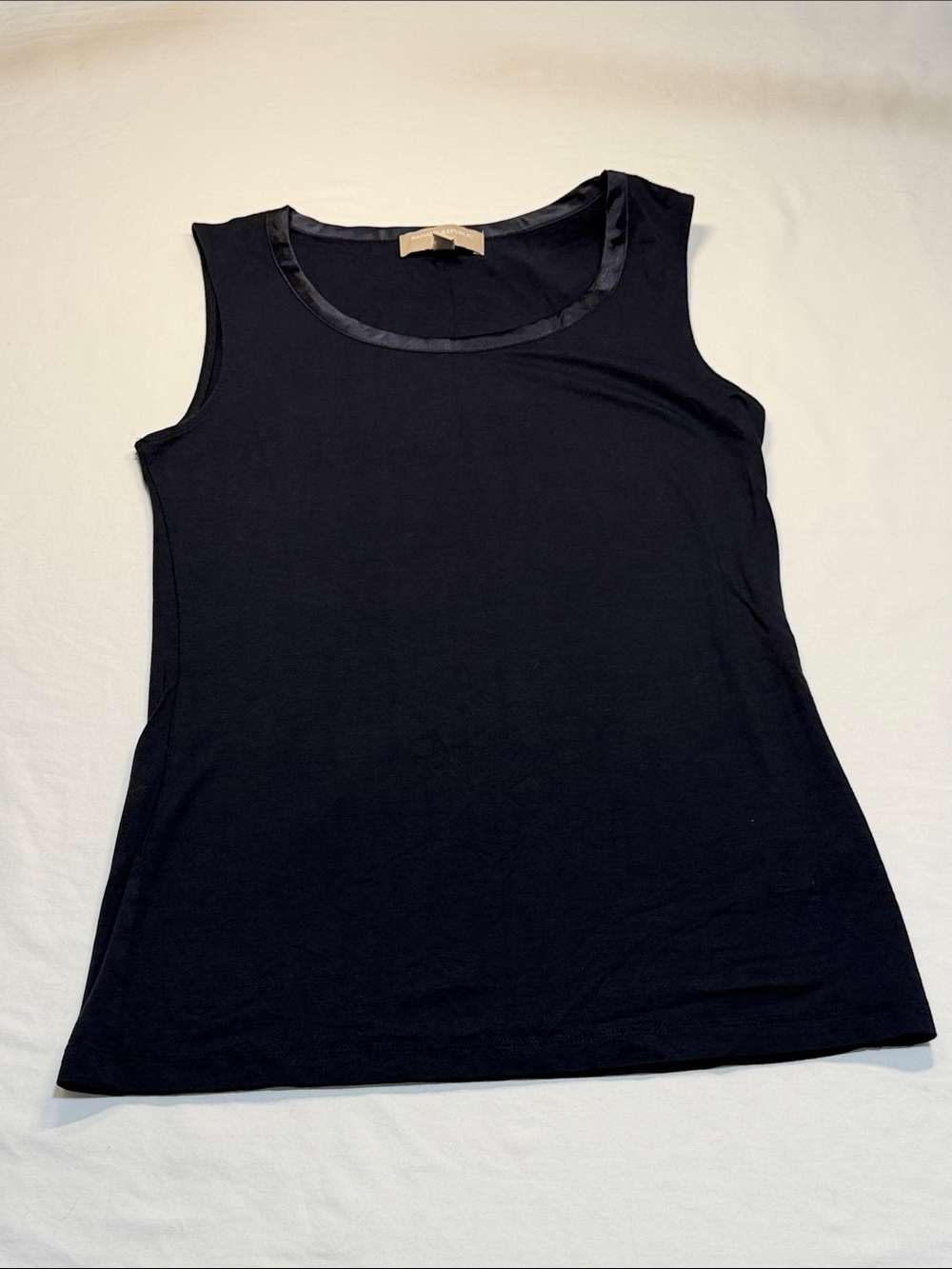 Banana Republic Women's S Sleeveless Scoop Neck Tank Navy Blue with Satin Trim